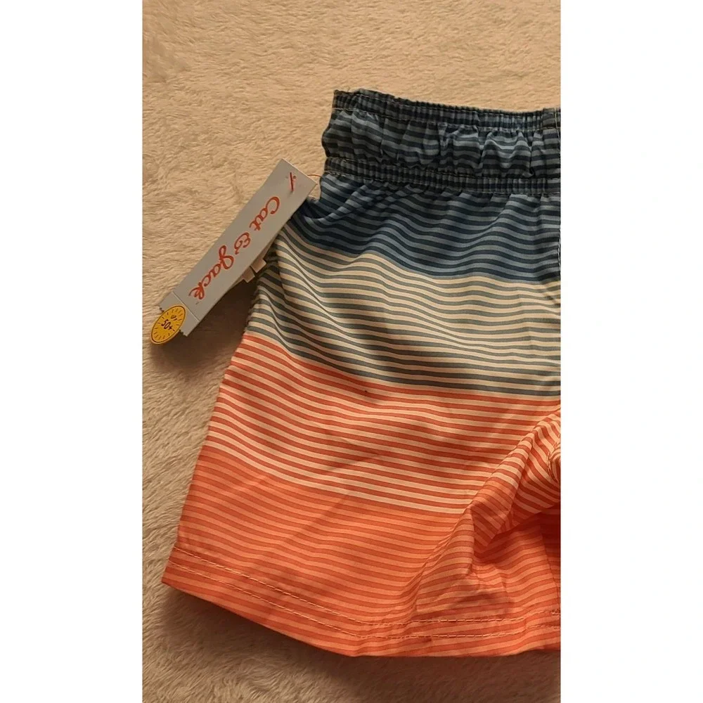 Cat & Jack Toddler Boys Blue Peach Ombre Striped Swim Trunks UPF 50+ 4T